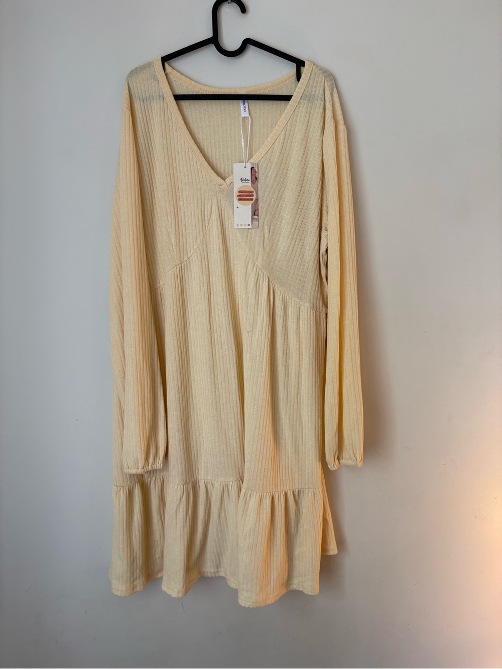 Butter Yellow Ribbed Knit V-Neck Dress NWT 2XL